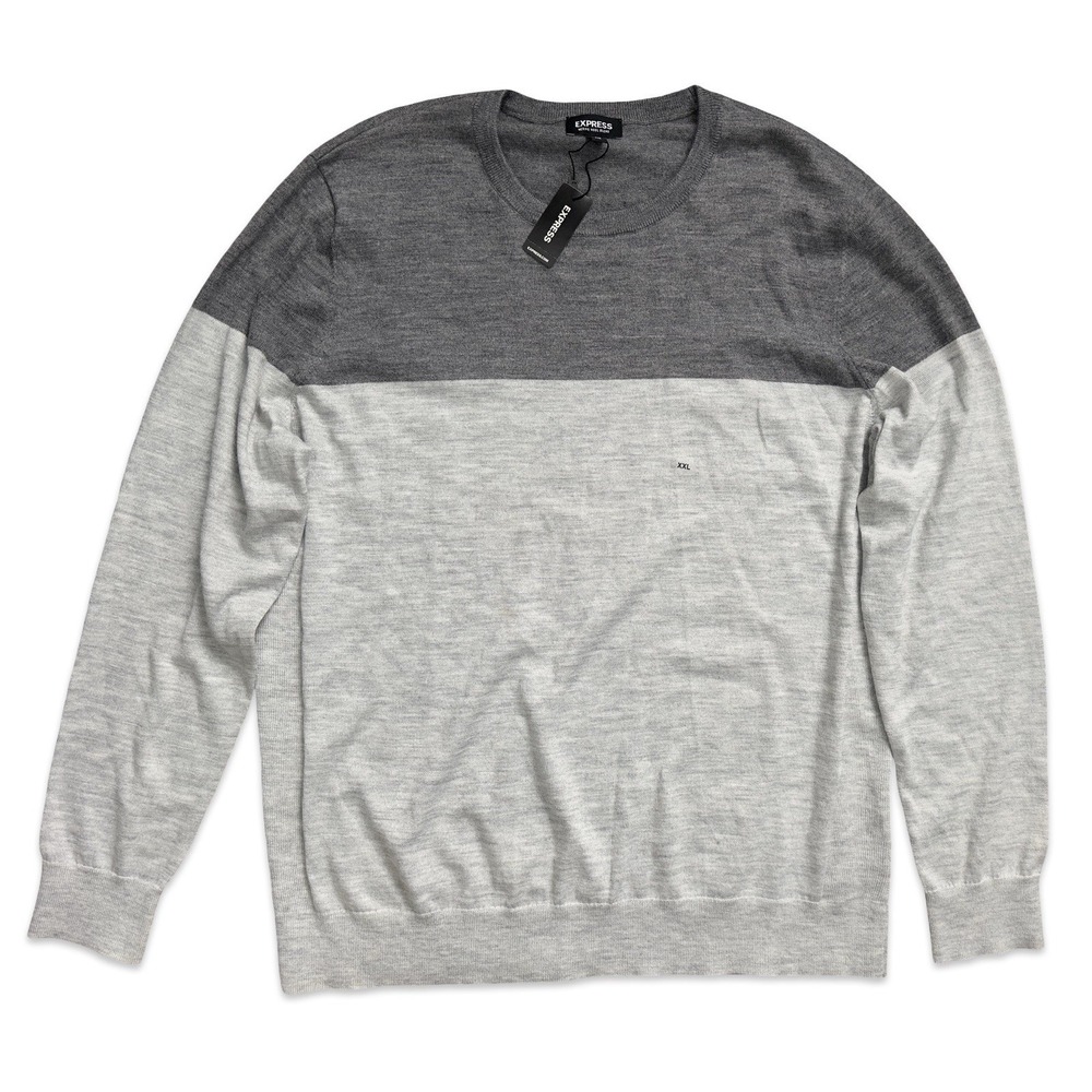 Express Merino Polyester Gray Sweater Color Block Mens Size XXL MSRP $69‎